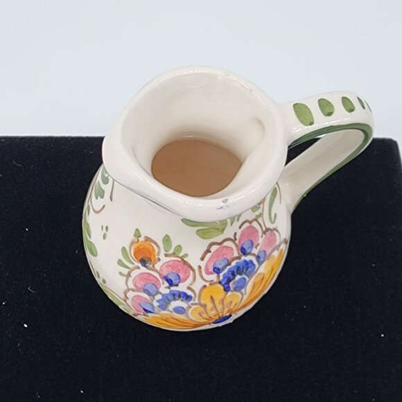 Hand Painted Mini Ceramic Creamer Floral Colorful Small 3" Italian VTG MCM - Picture 3 of 5